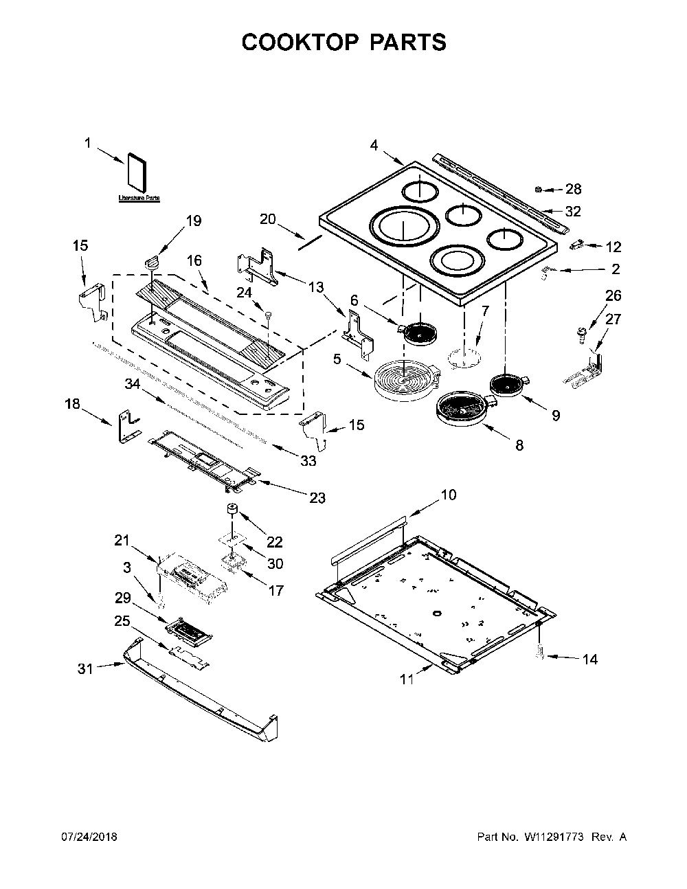 Cooktop parts Diagram and Parts List for 66495123612  Kenmore Range