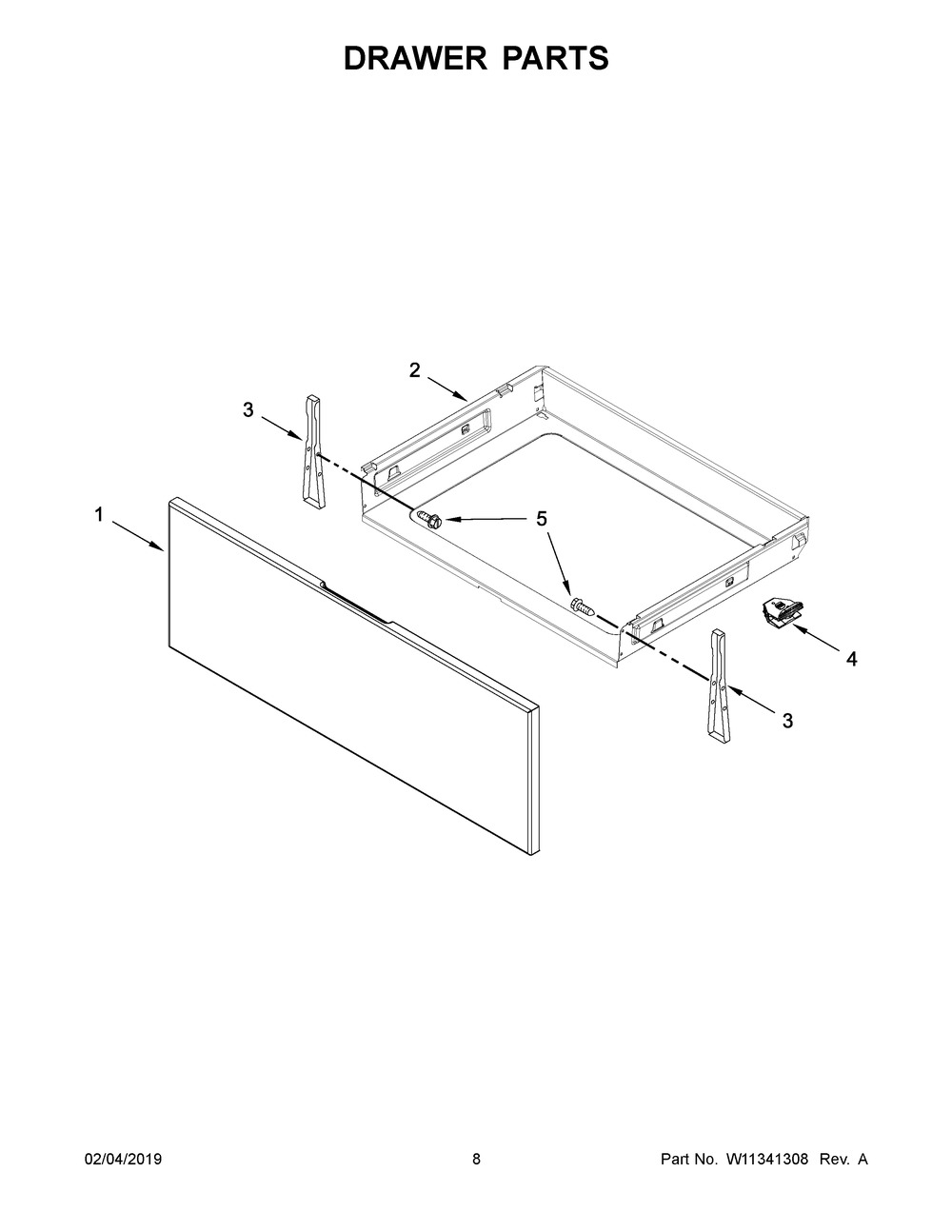 Drawer Parts Diagram and Parts List for YWEE510S0FS2  Whirlpool Range