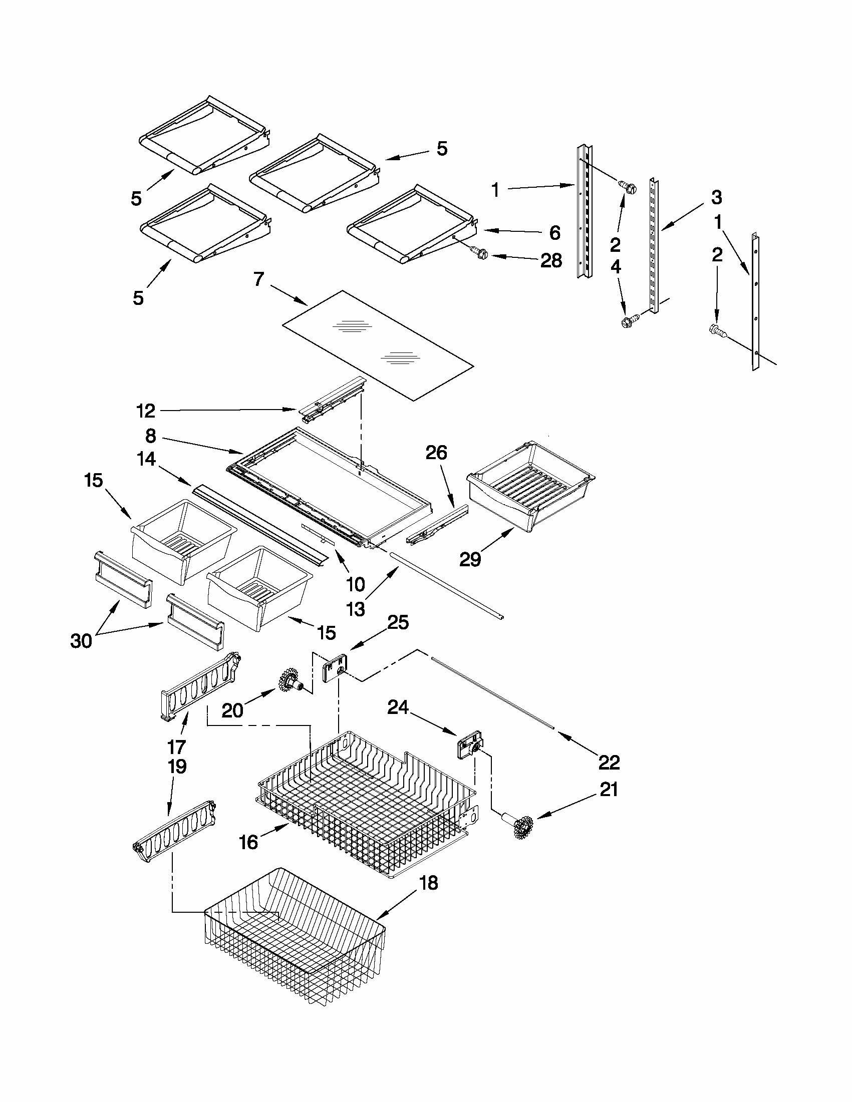 Shelf Parts Diagram and Parts List for 59669973012  Kenmore Refrigerator