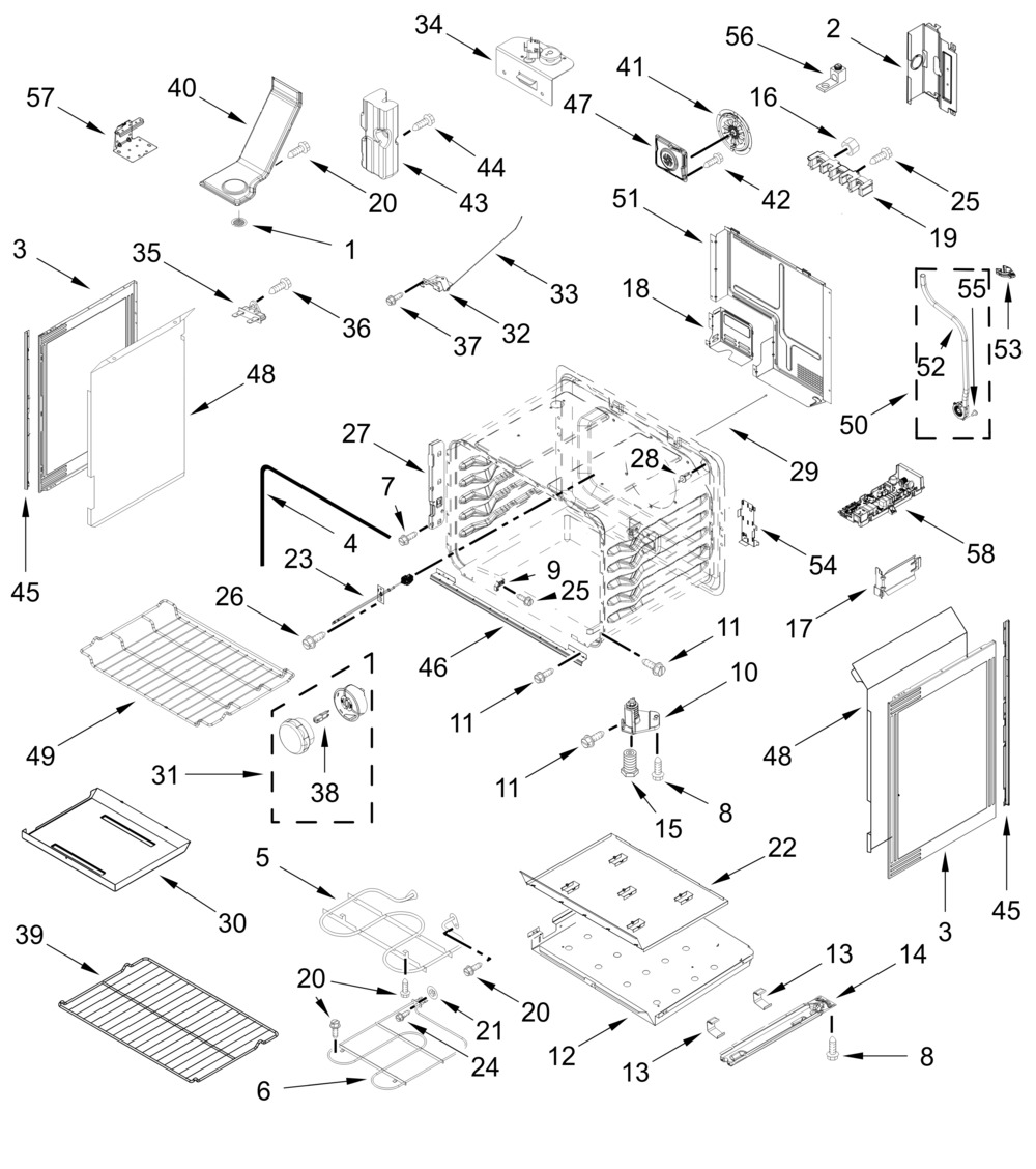 Chassis Parts Diagram and Parts List for WFES7530RZ0,WFES7530RV0  Whirlpool Range