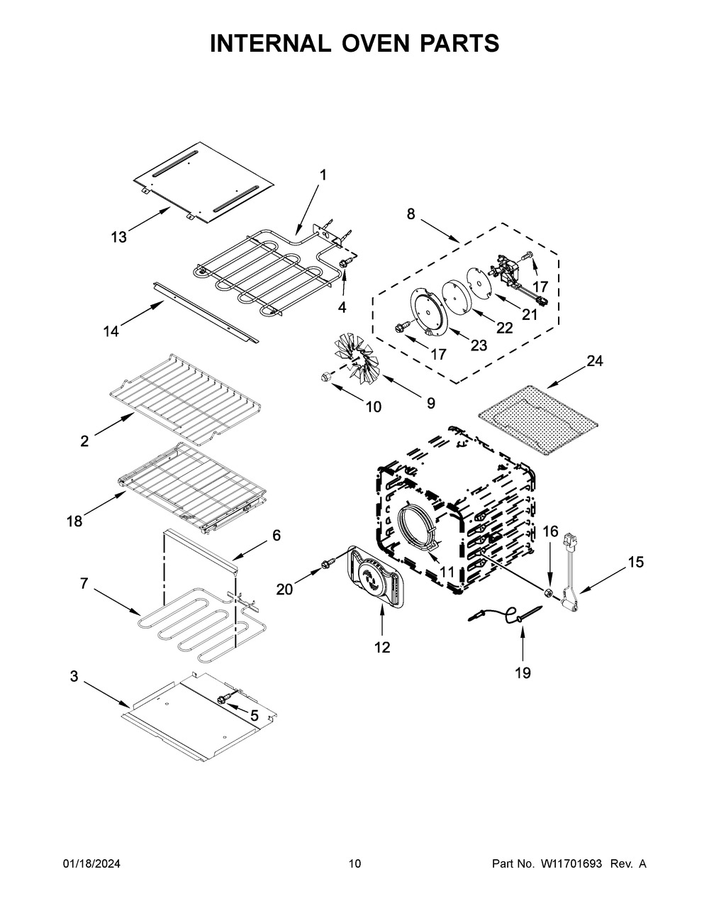 Internal Oven Parts Diagram and Parts List for KOED527PSS00  KitchenAid Wall Oven