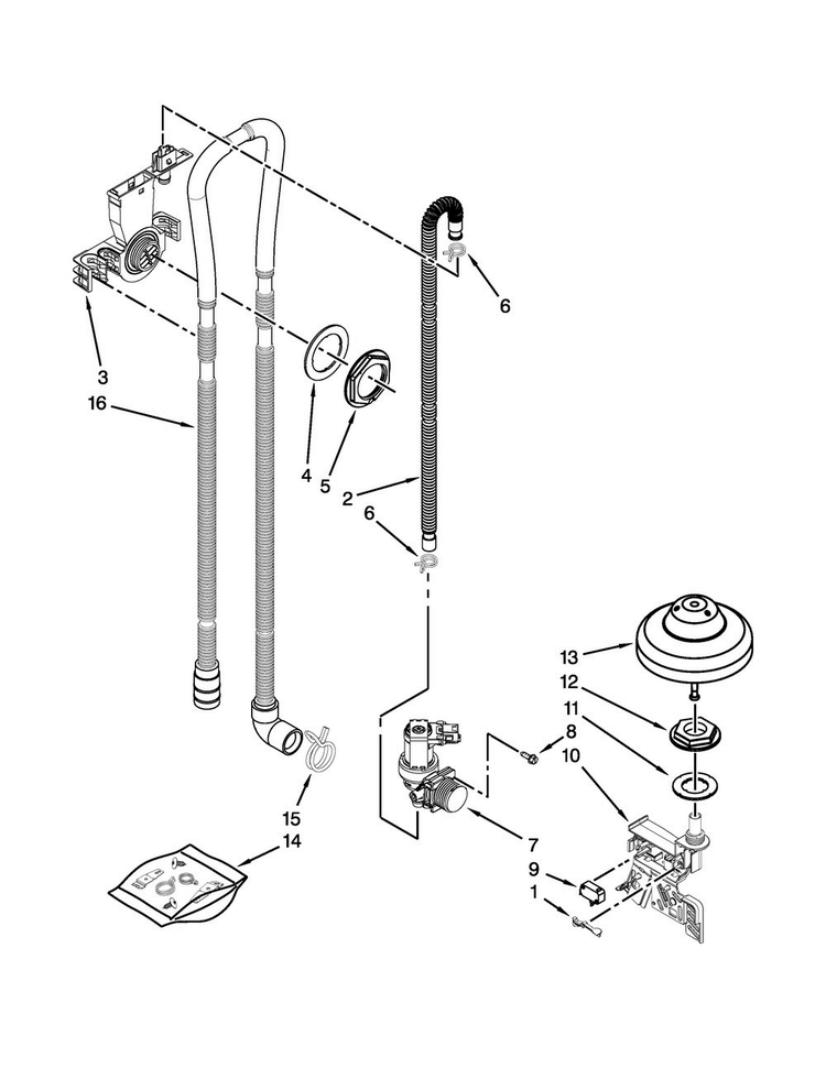 Fill, Drain And Overfill Parts Diagram and Parts List for KDTE204EPA2  KitchenAid Dishwasher