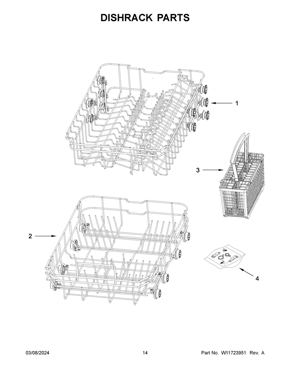 Dishrack Parts Diagram and Parts List for UDPS5118PP0  Whirlpool Dishwasher