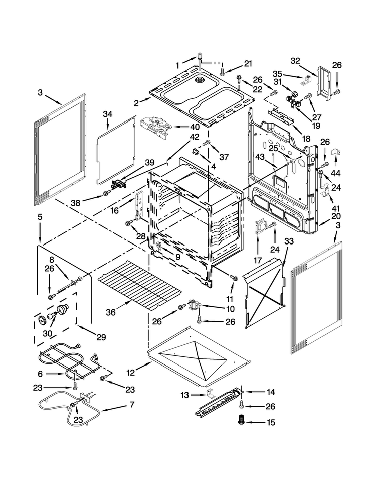 Chassis Parts Diagram and Parts List for WFC340S0EB0  Whirlpool Range