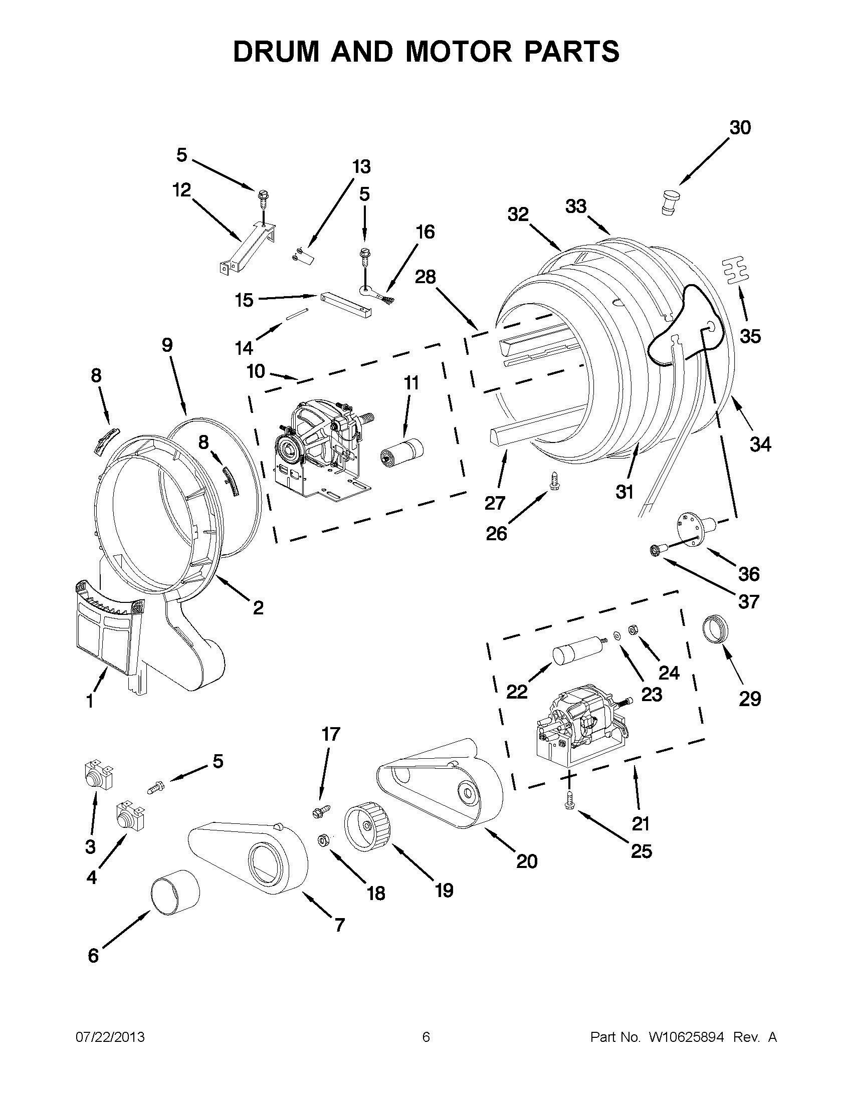 03 - DRUM AND MOTOR PARTS Diagram and Parts List for YWED7500YW1  Whirlpool Dryer