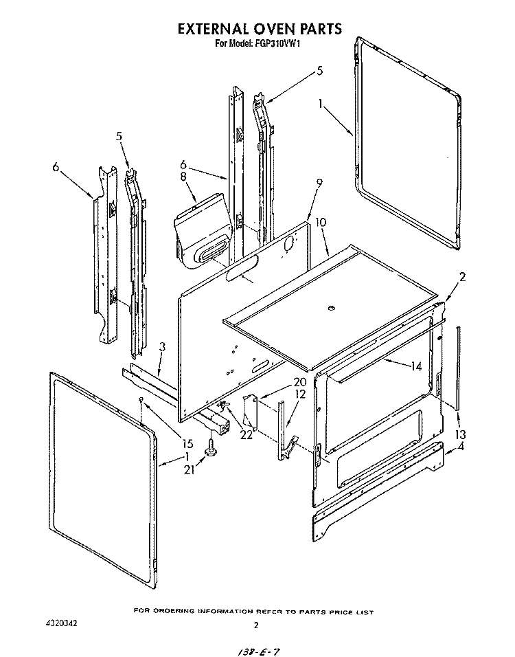 EXTERNAL OVEN Diagram and Parts List for FGP310VL1  Whirlpool Range