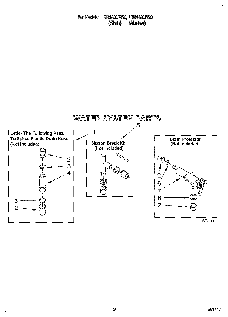 WATER SYSTEM Diagram and Parts List for LSR6132BW0  Whirlpool Washer