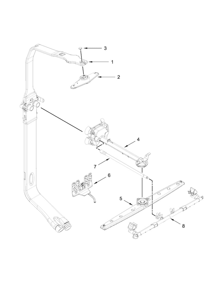 Upper Wash And Rinse Parts Diagram and Parts List for KDTE404DWH0  KitchenAid Dishwasher