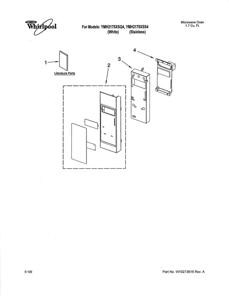 Control Panel Diagram and Parts List for YMH2175XSQ4  Whirlpool Microwave