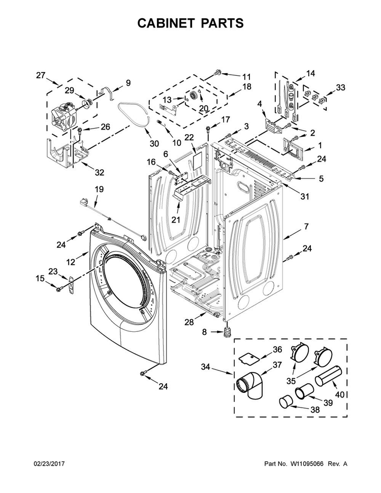 Cabinet Parts Diagram and Parts List for WED7540FW0  Whirlpool Dryer
