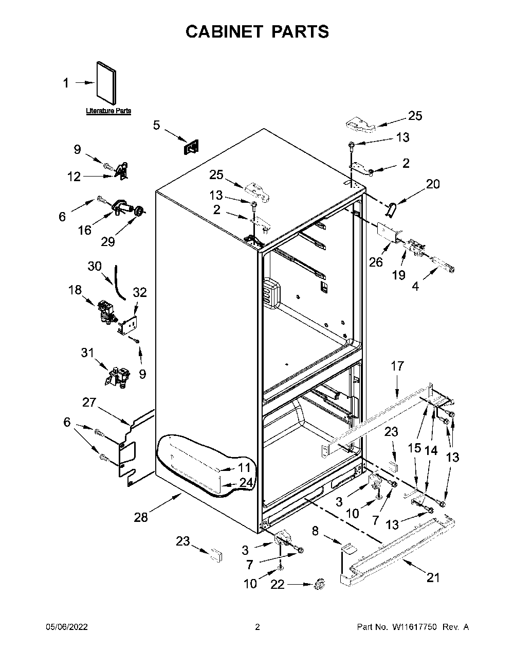 Cabinet Parts Diagram and Parts List for KRFF300EBS01  KitchenAid Refrigerator