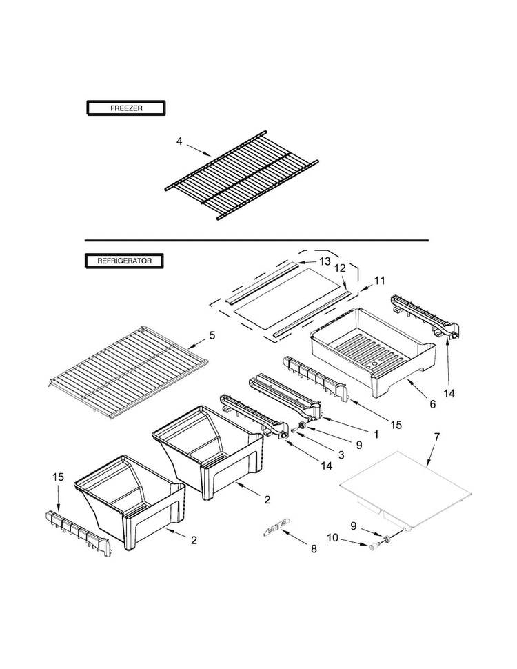 Shelf Parts Diagram and Parts List for WRT138FZDM00  Whirlpool Refrigerator