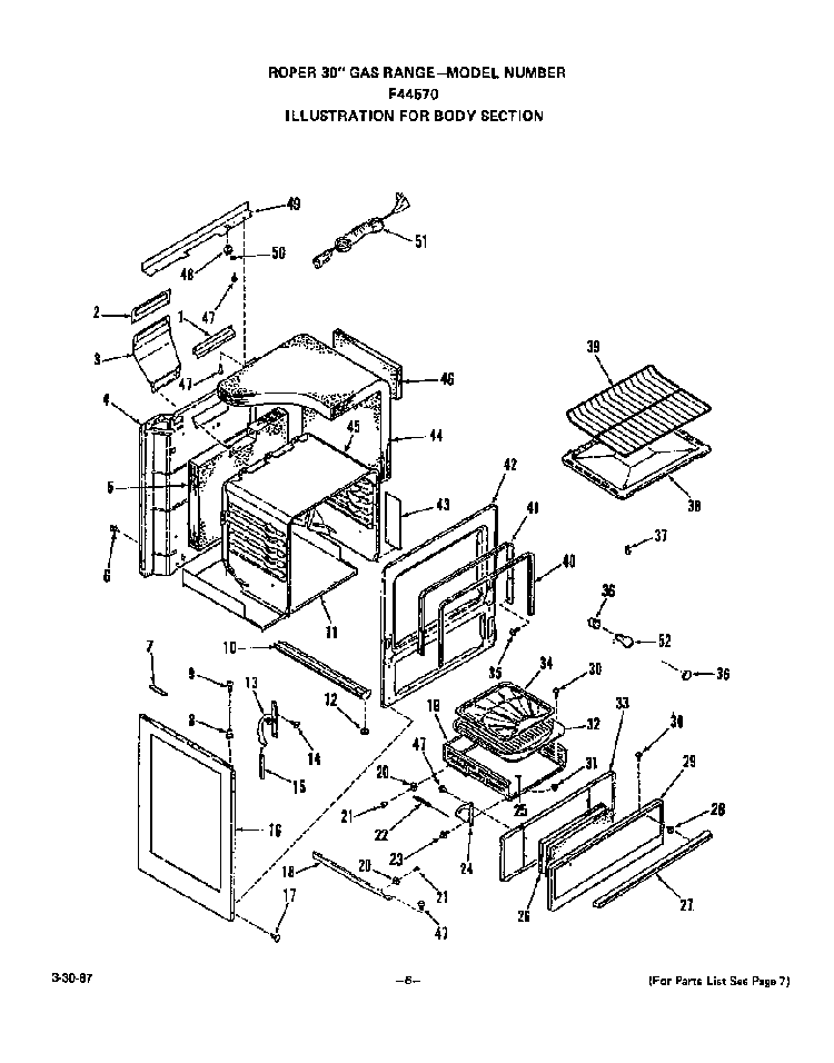 Body Diagram and Parts List for F4457*0  Roper Range