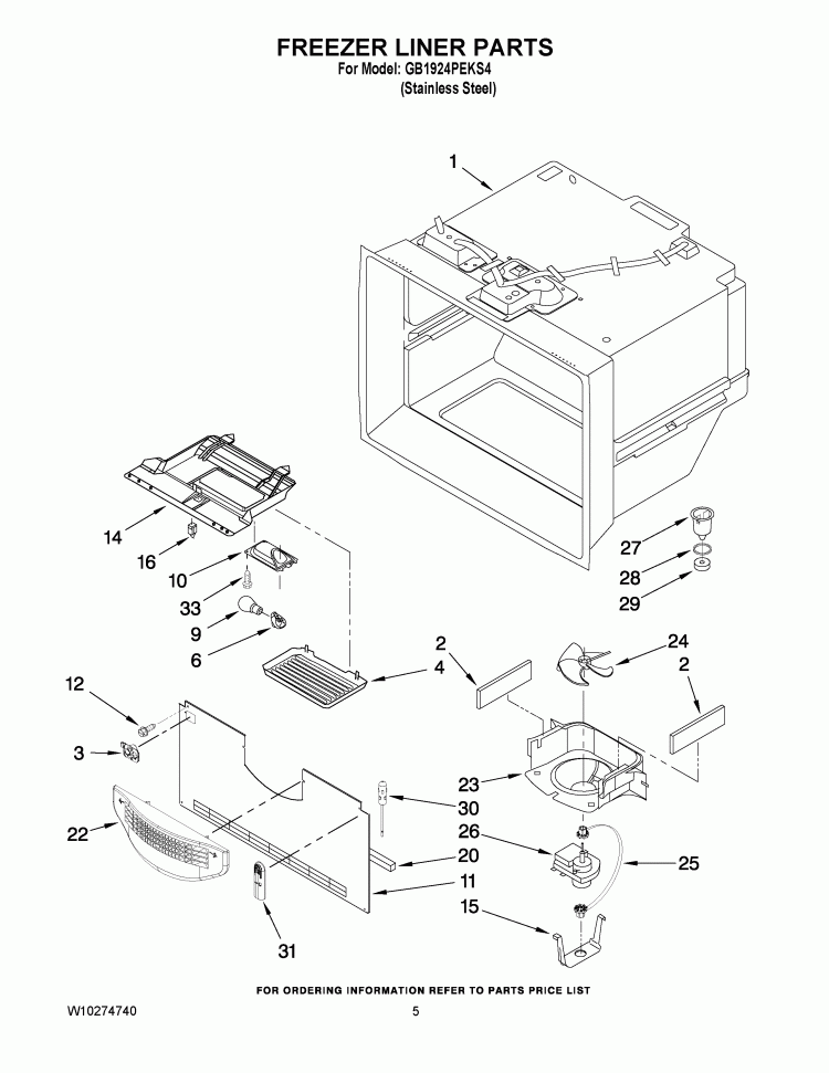 FREEZER LINER PARTS Diagram and Parts List for GB1924PEKS4  Whirlpool Refrigerator