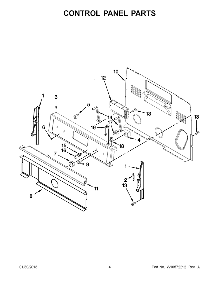 CONTROL PANEL PARTS Diagram and Parts List for YWFE540H0BS0  Whirlpool Range