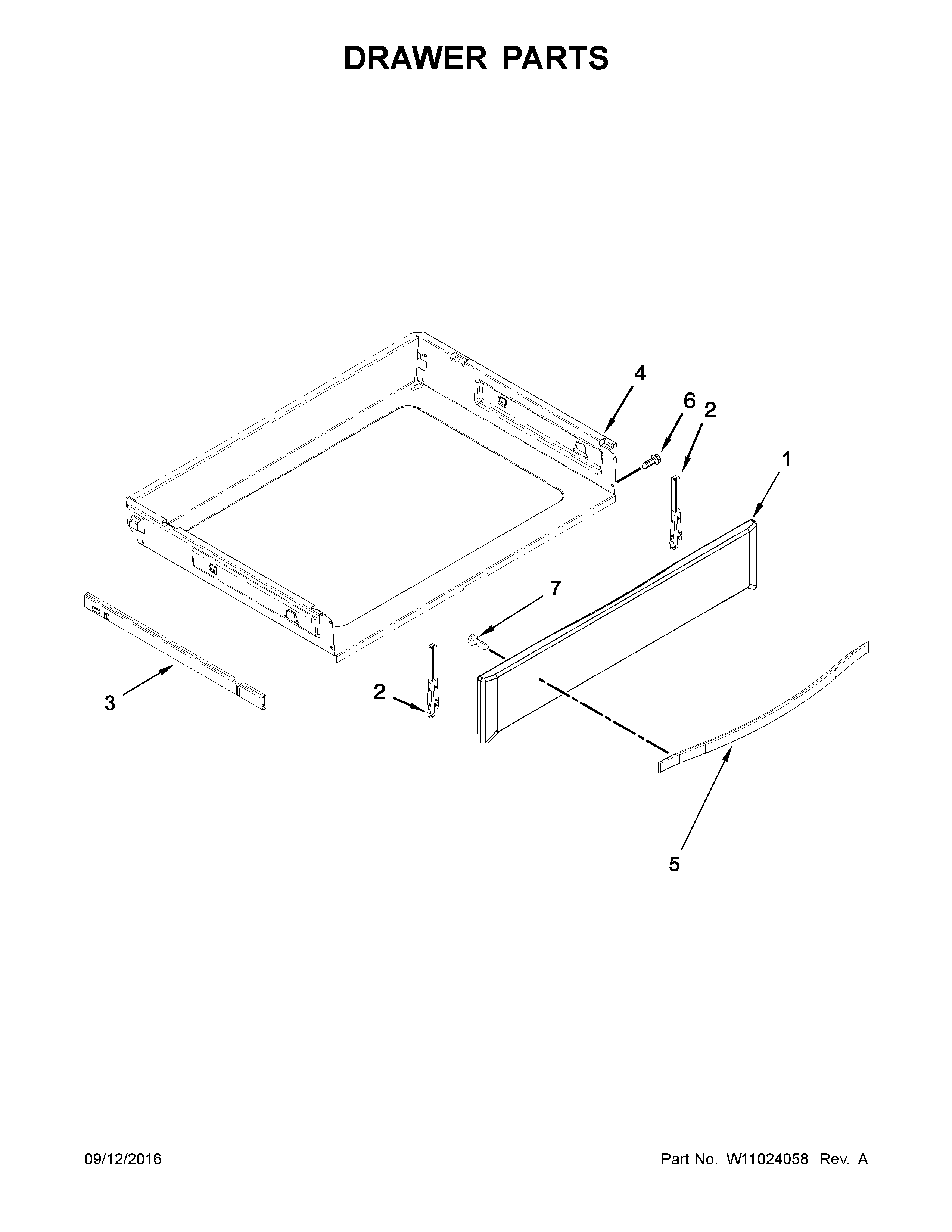 Drawer Parts Diagram and Parts List for 66475123610  Kenmore Range