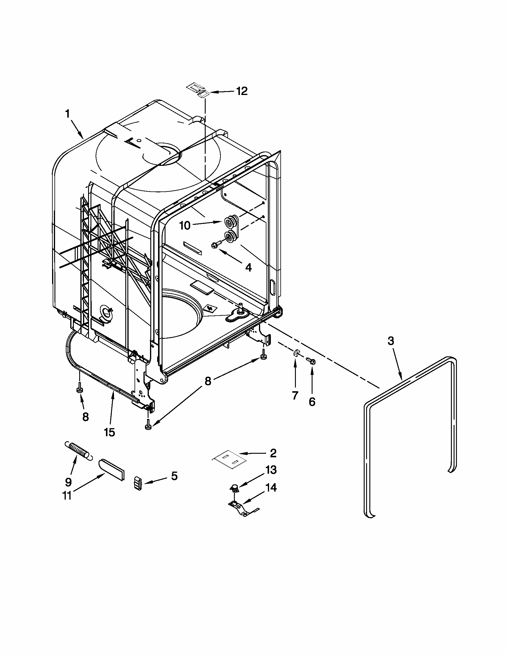 Tub And Frame Parts Diagram and Parts List for 66517749K016  Kenmore Dishwasher