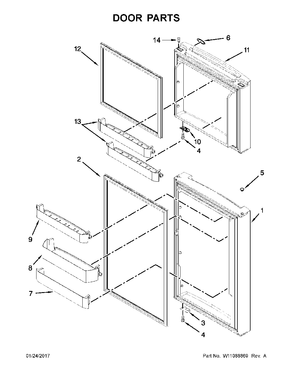 Door parts Diagram and Parts List for 10676393413  Kenmore Refrigerator