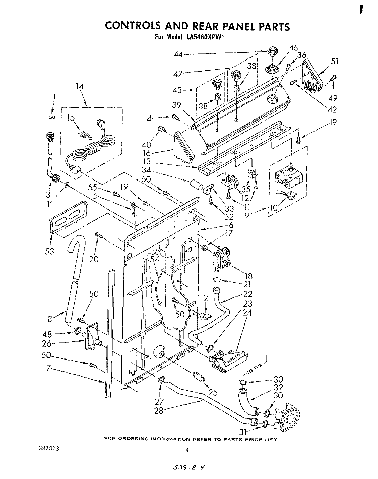 CONTROLS AND REAR PANEL Diagram and Parts List for LA5460XPW1  Whirlpool Washer