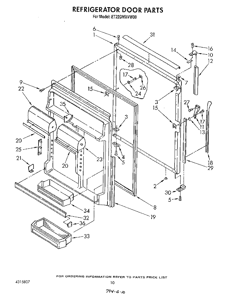 REFRIGERATOR DOOR Diagram and Parts List for ET22DMXVM00  Whirlpool Refrigerator