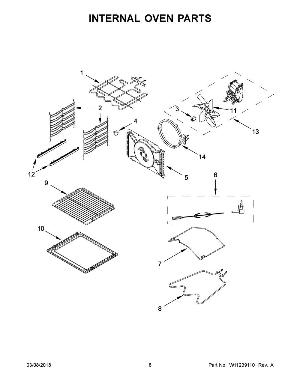 Internal Oven Parts Diagram and Parts List for KOSC104FSS0  Whirlpool Wall Oven