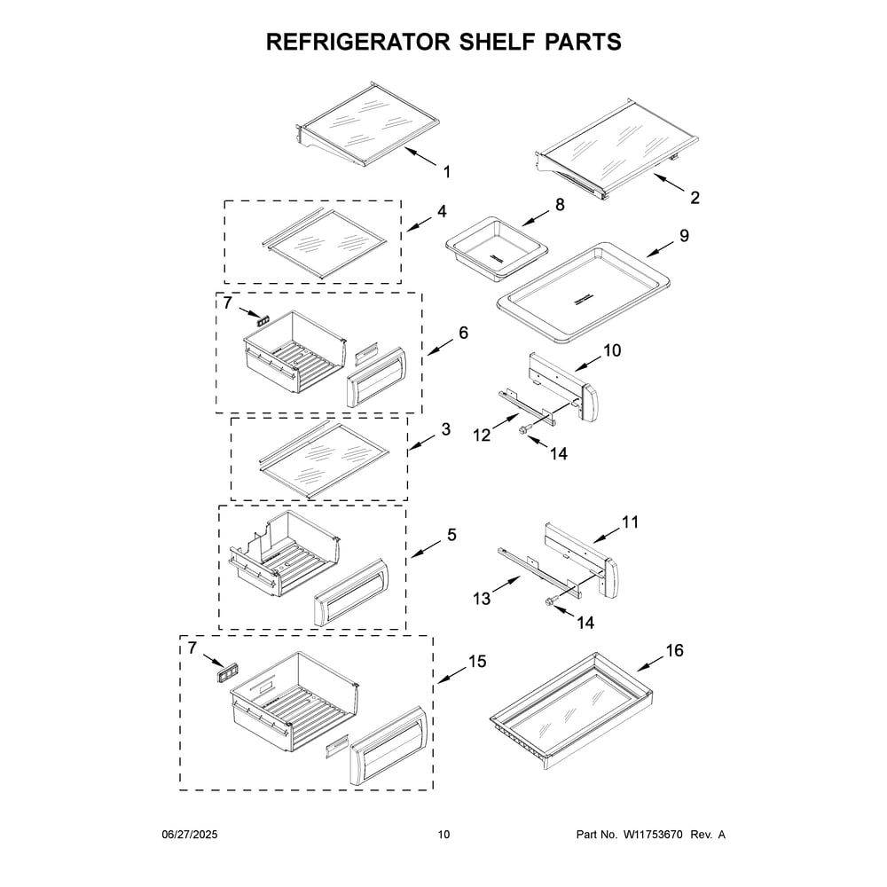 Refrigerator Shelf Parts Diagram and Parts List for KBSN708MPS01  KitchenAid Refrigerator