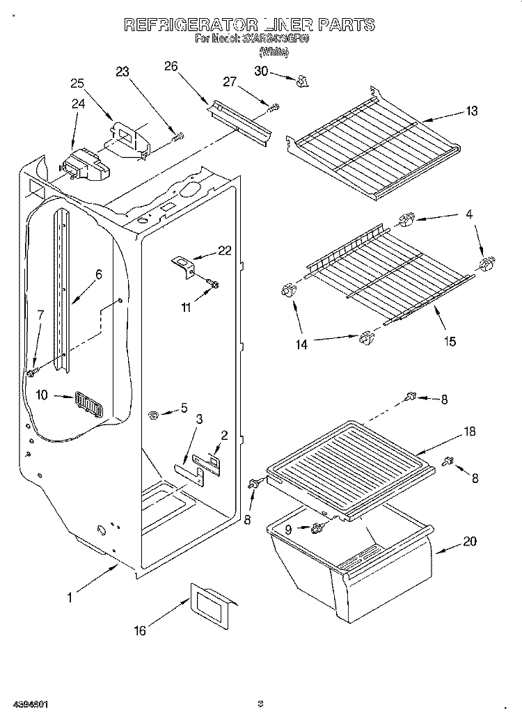 REFRIGERATOR LINER Diagram and Parts List for 3XARG478GF00  Whirlpool Refrigerator