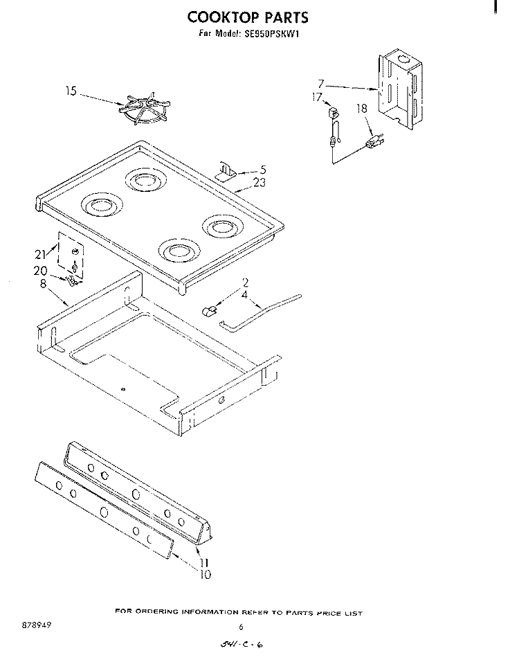 COOK TOP Diagram and Parts List for SE950PSKW1  Whirlpool Range