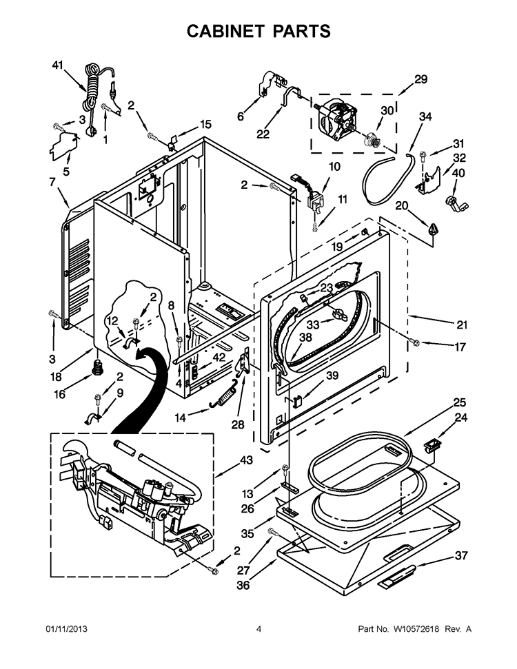 CABINET PARTS Diagram and Parts List for 7MWGD1601AW0  Whirlpool Dryer