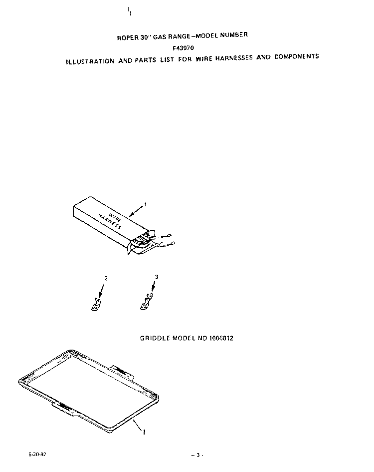 WIRE HARNESS/COMPONENTS/GRIDDLE Diagram and Parts List for F4397W0  Roper Range