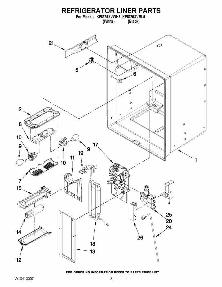 REFRIGERATOR LINER PARTS Diagram and Parts List for KFIS25XVBL5  KitchenAid Refrigerator