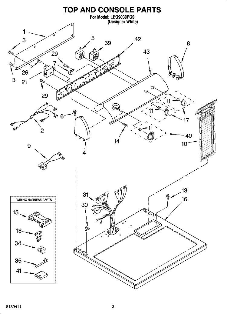 TOP AND CONSOLE PARTS OPTIONAL PARTS (NOT INCLUDED) Diagram and Parts List for LEQ9030PQ0  Whirlpool Dryer