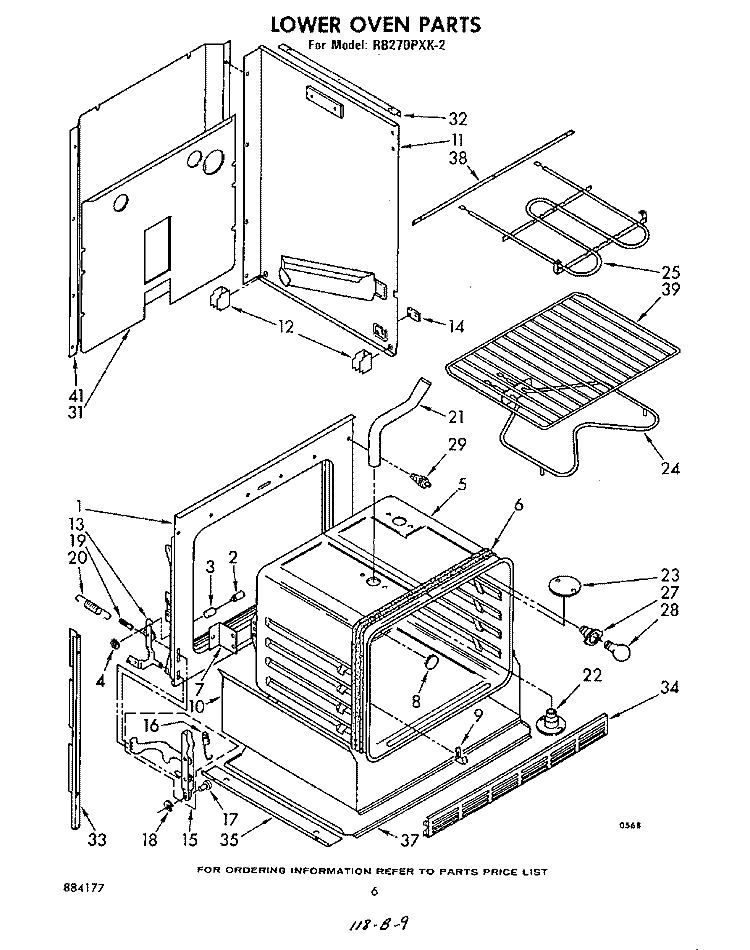 LOWER OVEN Diagram and Parts List for RB270PXK2  Whirlpool Wall Oven