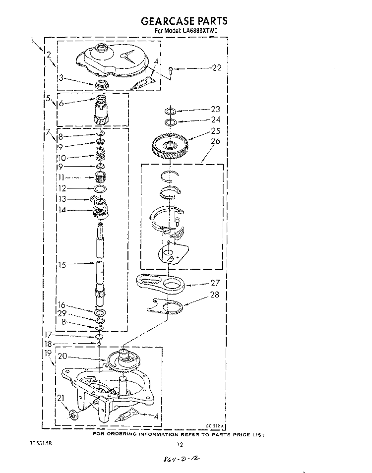 GEARCASE Diagram and Parts List for LA6888XTF0  Whirlpool Washer