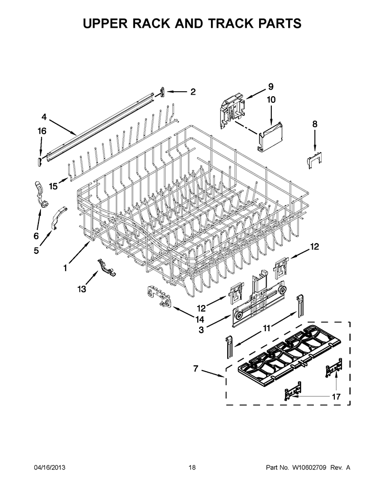 UPPER RACK AND TRACK PARTS Diagram and Parts List for WDT910SAYE2  Whirlpool Dishwasher