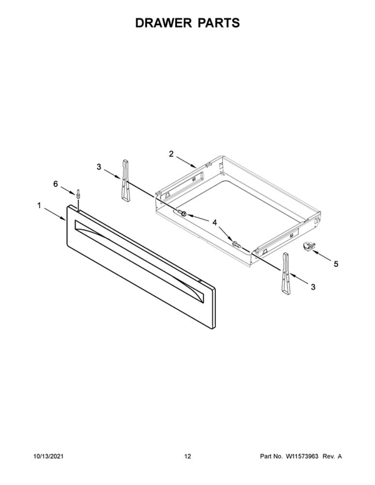 Drawer Parts Diagram and Parts List for WFG525S0JW2  Whirlpool Range