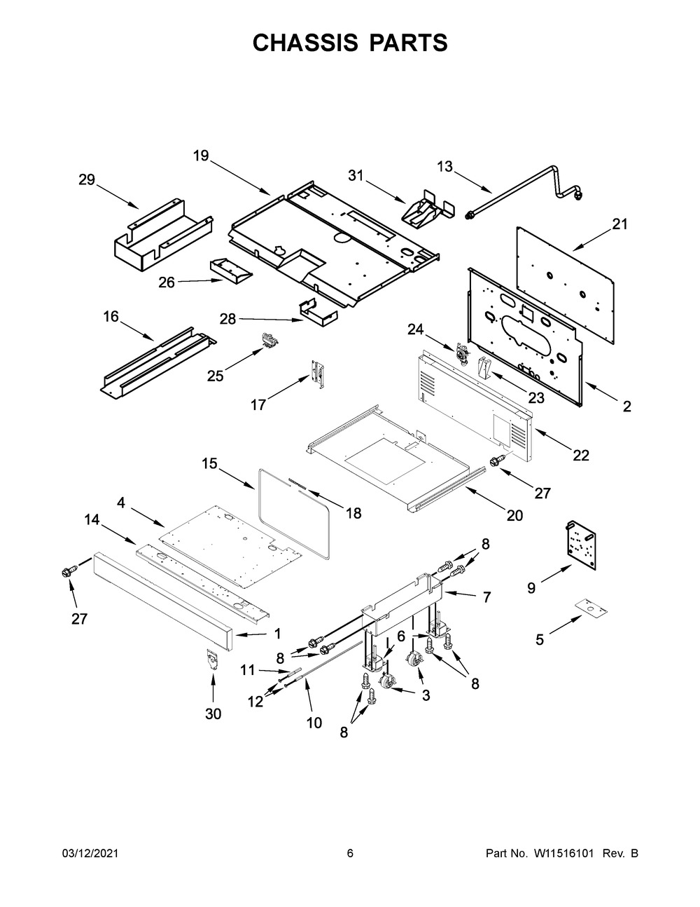 Chassis Parts Diagram and Parts List for JGRP436HM01  Whirlpool Range