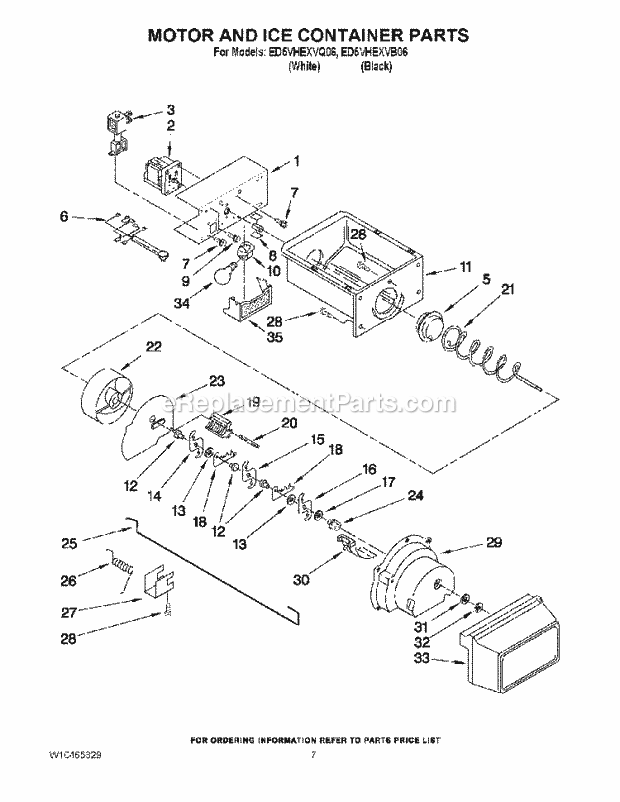 Motor And Ice Container Parts Diagram and Parts List for ED5VHEXVB06  Whirlpool Refrigerator