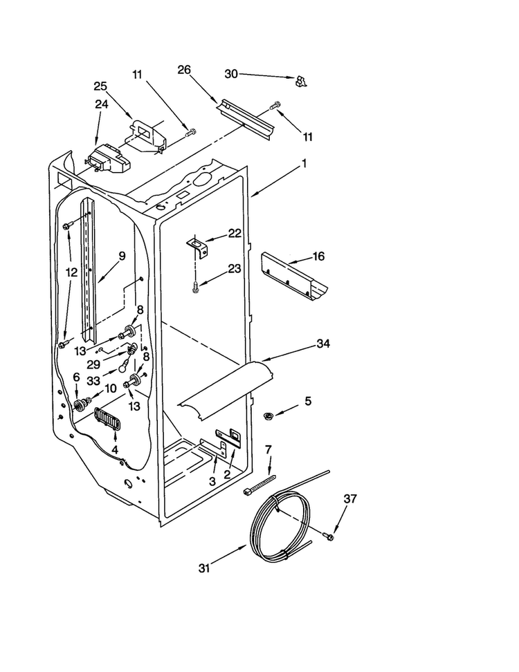 Refrigerator Liner Diagram and Parts List for KSRS22QGBT0  KitchenAid Refrigerator