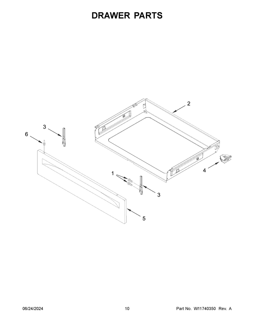 06 - Drawer Parts Diagram and Parts List for ACR4503SFW8  Whirlpool Wall Oven