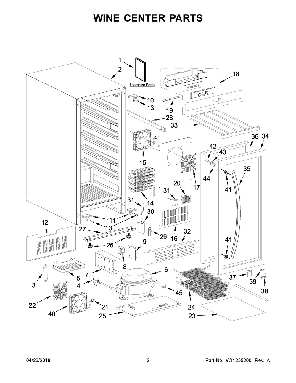Wine Center Parts Diagram and Parts List for WUW55X15DS01  Whirlpool Wine and Beverage Cooler