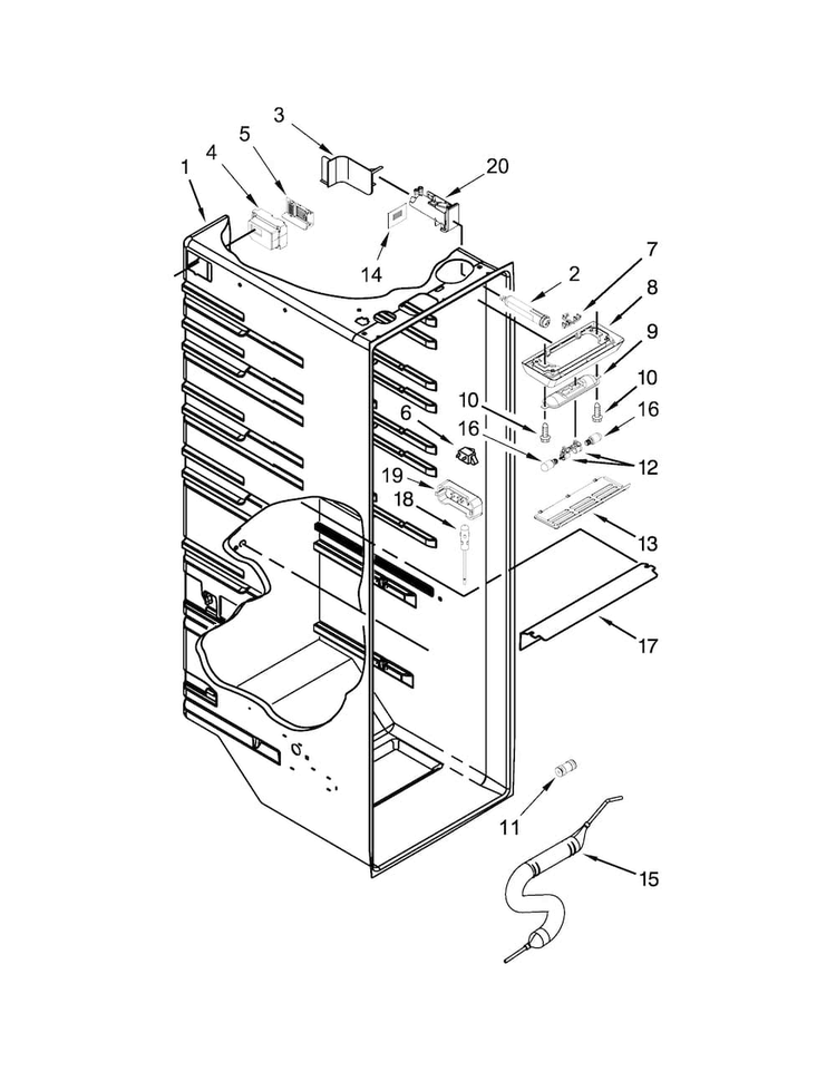 Refrigerator Liner Parts Diagram and Parts List for WRS571CIDM00  Whirlpool Refrigerator