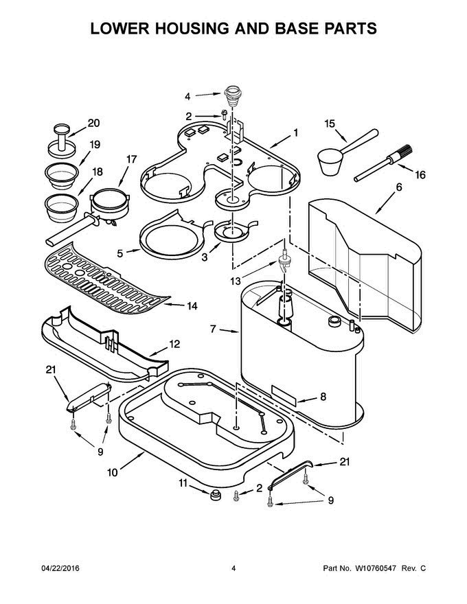03 - Lower Housing And Base Parts Diagram and Parts List for KES2102MS0  KitchenAid Coffee Maker