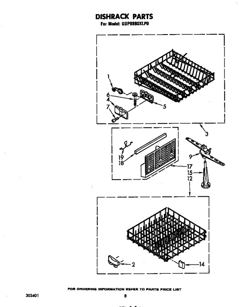 Dishrack Diagram and Parts List for GDP6880XLP0  Whirlpool Dishwasher