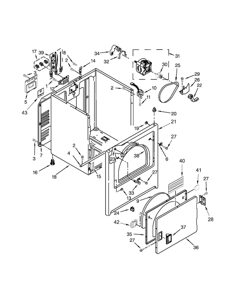 Cabinet Parts Diagram and Parts List for 11061402311  Kenmore Dryer