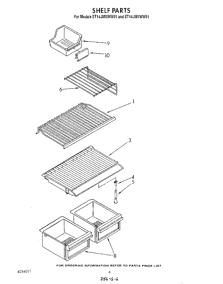 SHELF Diagram and Parts List for ET14JMXWW01  Whirlpool Refrigerator