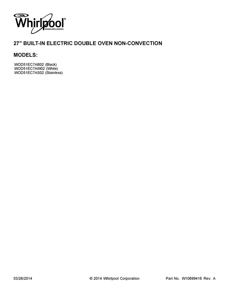Cover Sheet Diagram and Parts List for WOD51EC7AB02  Whirlpool Wall Oven