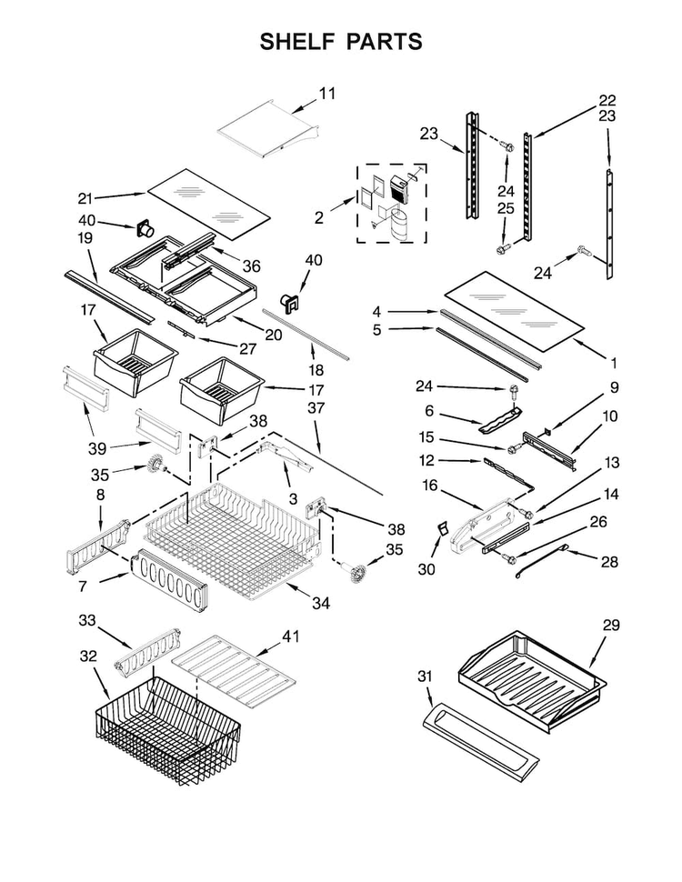 Shelf Parts Diagram and Parts List for WRF535SWBW00  Whirlpool Refrigerator