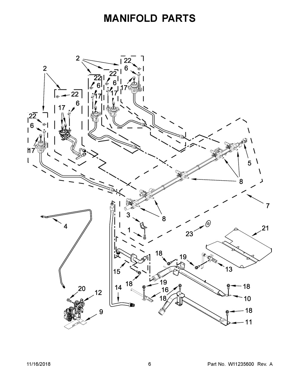 Manifold Parts Diagram and Parts List for KSGB900ESS3  Whirlpool Range