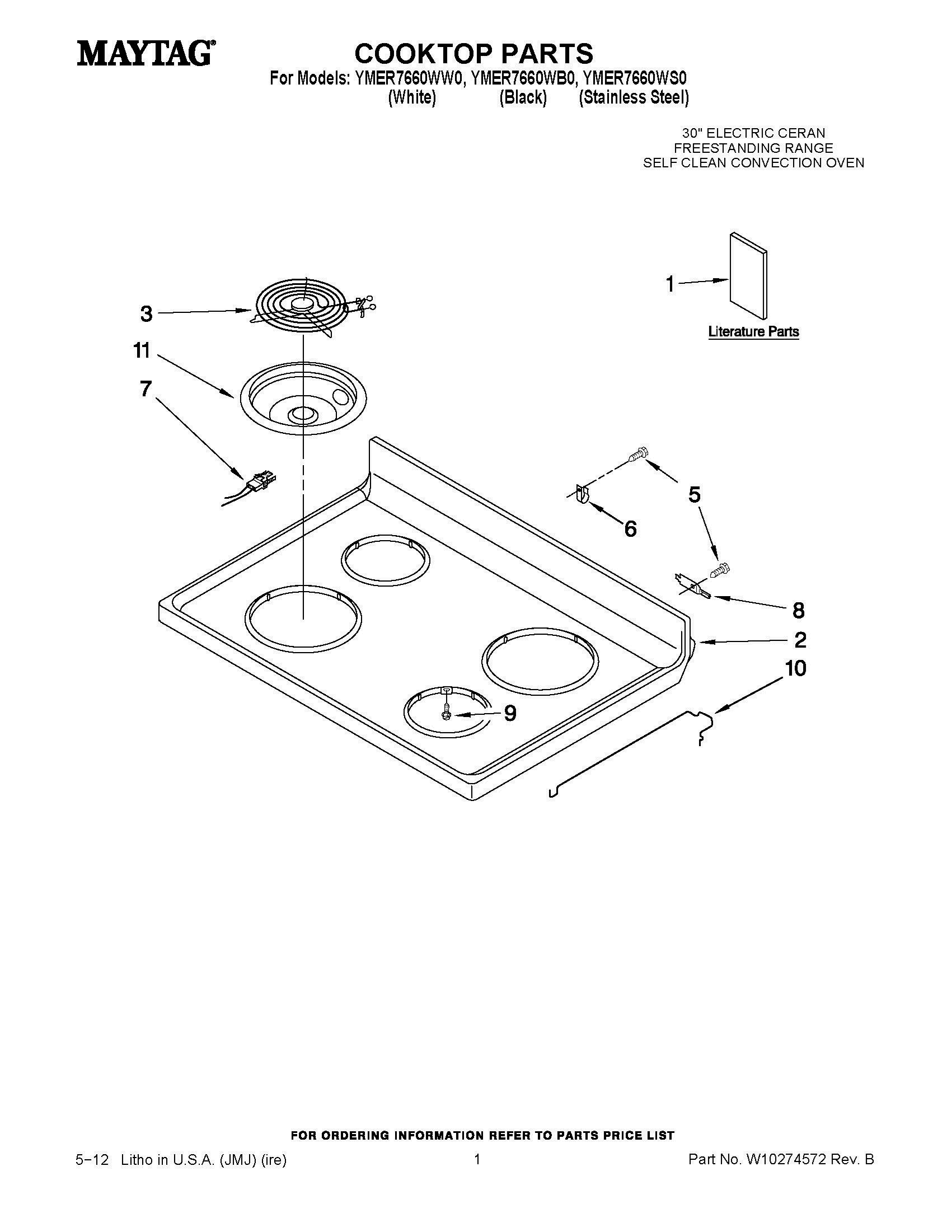 01 - COOKTOP PARTS Diagram and Parts List for YMER7660WB0  Whirlpool Range